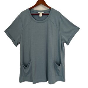 Moa Moa Top Women 3X Blue Pockets Stretch Lagenlook Casual Comfy Relaxd Soft NWT